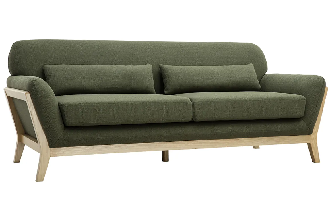Shop Miliboo Sofá escandinavo 3 plazas gris patas madera YOKO