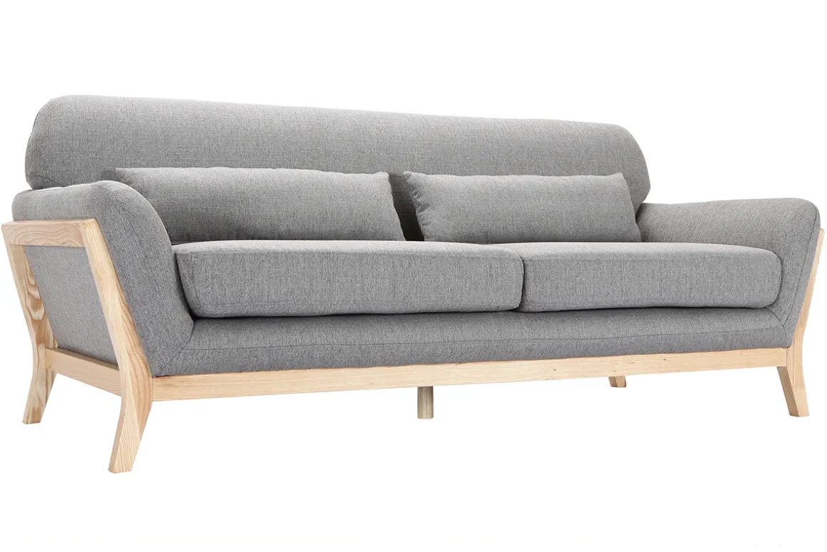 Discount Miliboo Sofá escandinavo 3 plazas gris patas madera YOKO