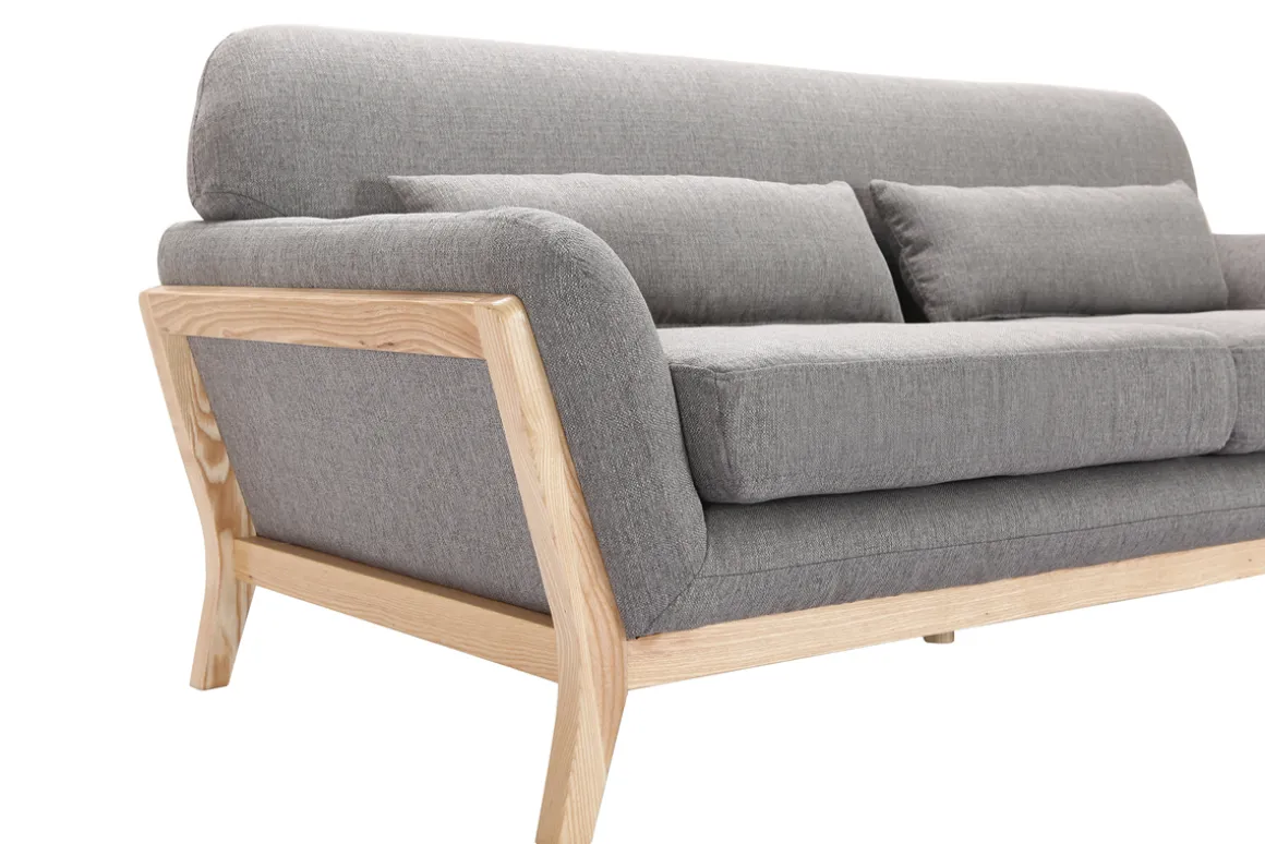 Discount Miliboo Sofá escandinavo 3 plazas gris patas madera YOKO