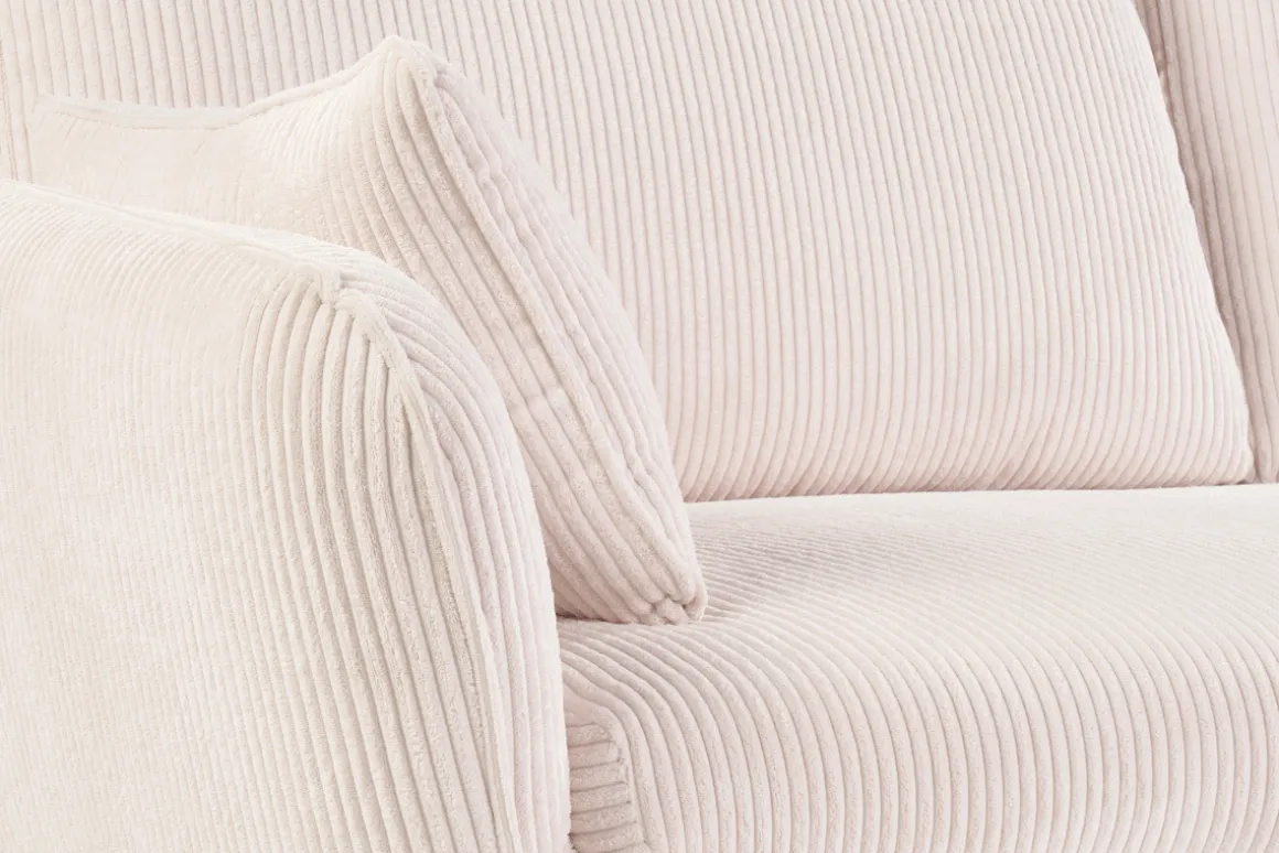 Flash Sale Miliboo Sofá escandinavo de 3 plazas en terciopelo acanalado color crema y madera clara CREEP