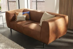 Best Miliboo Sofá moderno 2-3 plazas de piel marrón coñac con aspecto envejecido MORRIS