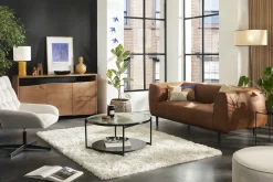 Best Miliboo Sofá moderno 2-3 plazas de piel marrón coñac con aspecto envejecido MORRIS
