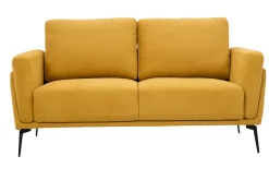 Hot Miliboo Sofá moderno 2 plazas de tela efecto aterciopelado texturizado amarillo mostaza y metal negro MOSCO