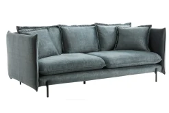 Best Sale Miliboo Sofá moderno 3-4 plazas de terciopelo azul grisáceo y metal negro ALMAR