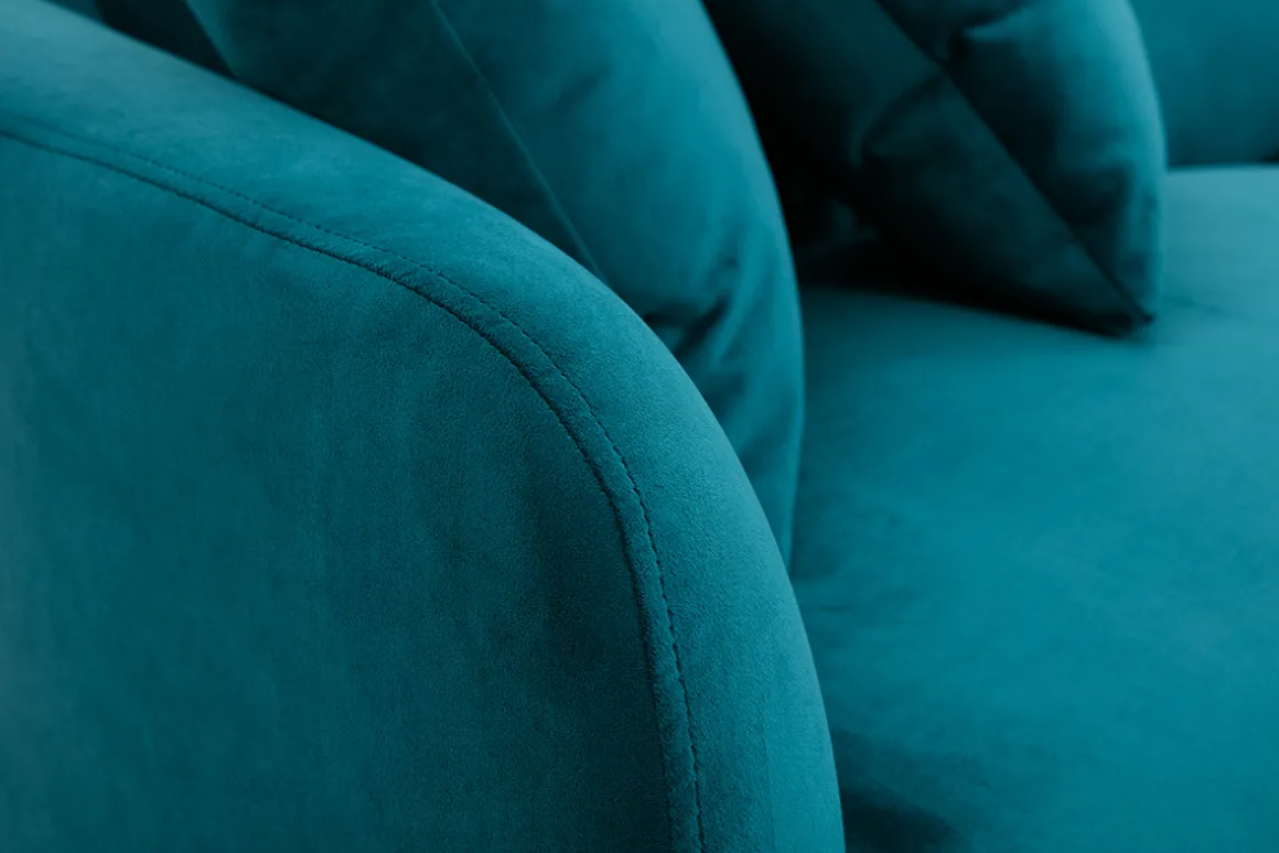 Best Sale Miliboo Sofá moderno 3 plazas de terciopelo azul petróleo y metal negro JERRY