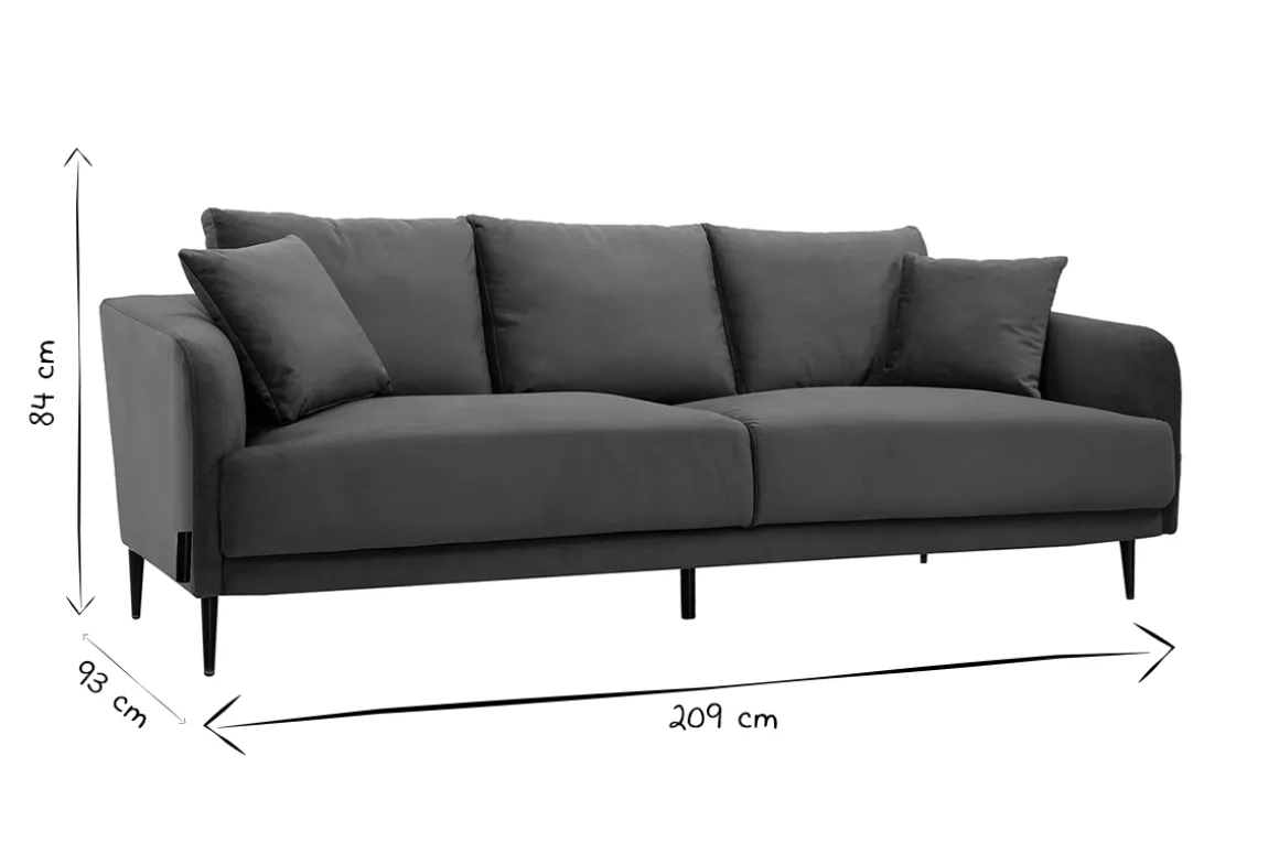 Best Sale Miliboo Sofá moderno 3 plazas de terciopelo azul petróleo y metal negro JERRY