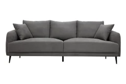 Outlet Miliboo Sofá moderno 3 plazas de tejido efecto aterciopelado gris y metal negro JERRY
