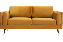 Sale Miliboo Sofá moderno 2-3 plazas de terciopelo amarillo, madera negra y metal dorado STING
