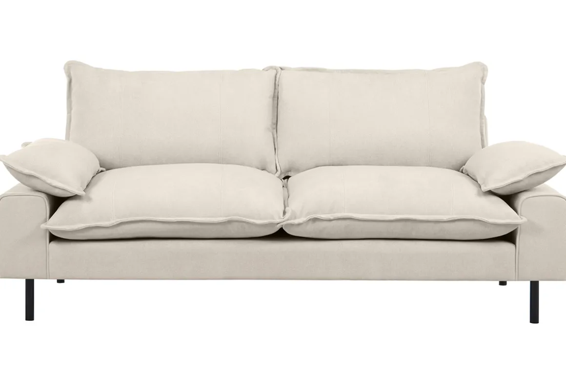 Flash Sale Miliboo Sofá moderno 3 plazas de tejido efecto aterciopelado texturizado beige y metal negro DORY
