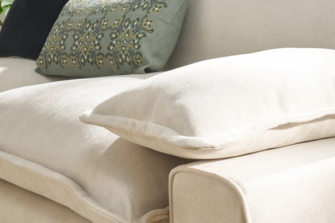 Flash Sale Miliboo Sofá moderno 3 plazas de tejido efecto aterciopelado texturizado beige y metal negro DORY