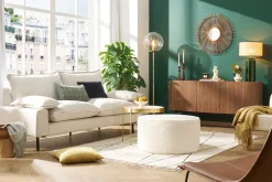 Flash Sale Miliboo Sofá moderno 3 plazas de tejido efecto aterciopelado texturizado beige y metal negro DORY