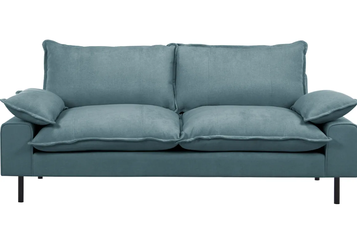 New Miliboo Sofá moderno 3 plazas de tejido efecto aterciopelado texturizado azul grisáceo y metal negro DORY