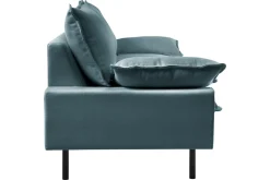 New Miliboo Sofá moderno 3 plazas de tejido efecto aterciopelado texturizado azul grisáceo y metal negro DORY