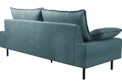 New Miliboo Sofá moderno 3 plazas de tejido efecto aterciopelado texturizado azul grisáceo y metal negro DORY