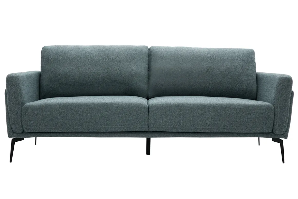 Sale Miliboo Sofá moderno 3 plazas de tela efecto aterciopelado texturizado verde grisáceo y metal negro MOSCO