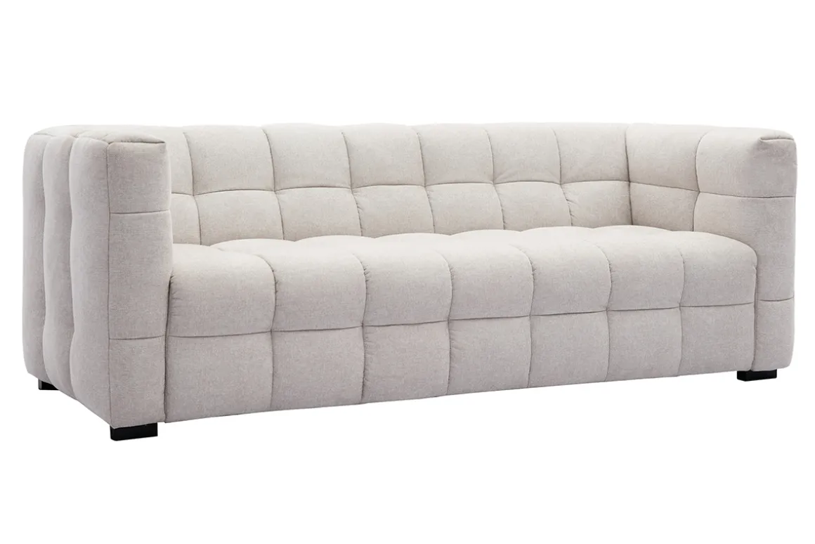 Shop Miliboo Sofá moderno 3 plazas de tejido efecto aterciopelado texturizado beige CORTO