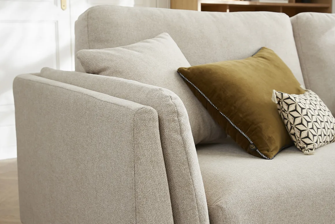 Best Sale Miliboo Sofá moderno 3 plazas de tela beige natural VOGUE