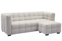 Cheap Miliboo Sofá moderno 3 plazas y reposapiés de tejido efecto aterciopelado texturizado beige CORTO