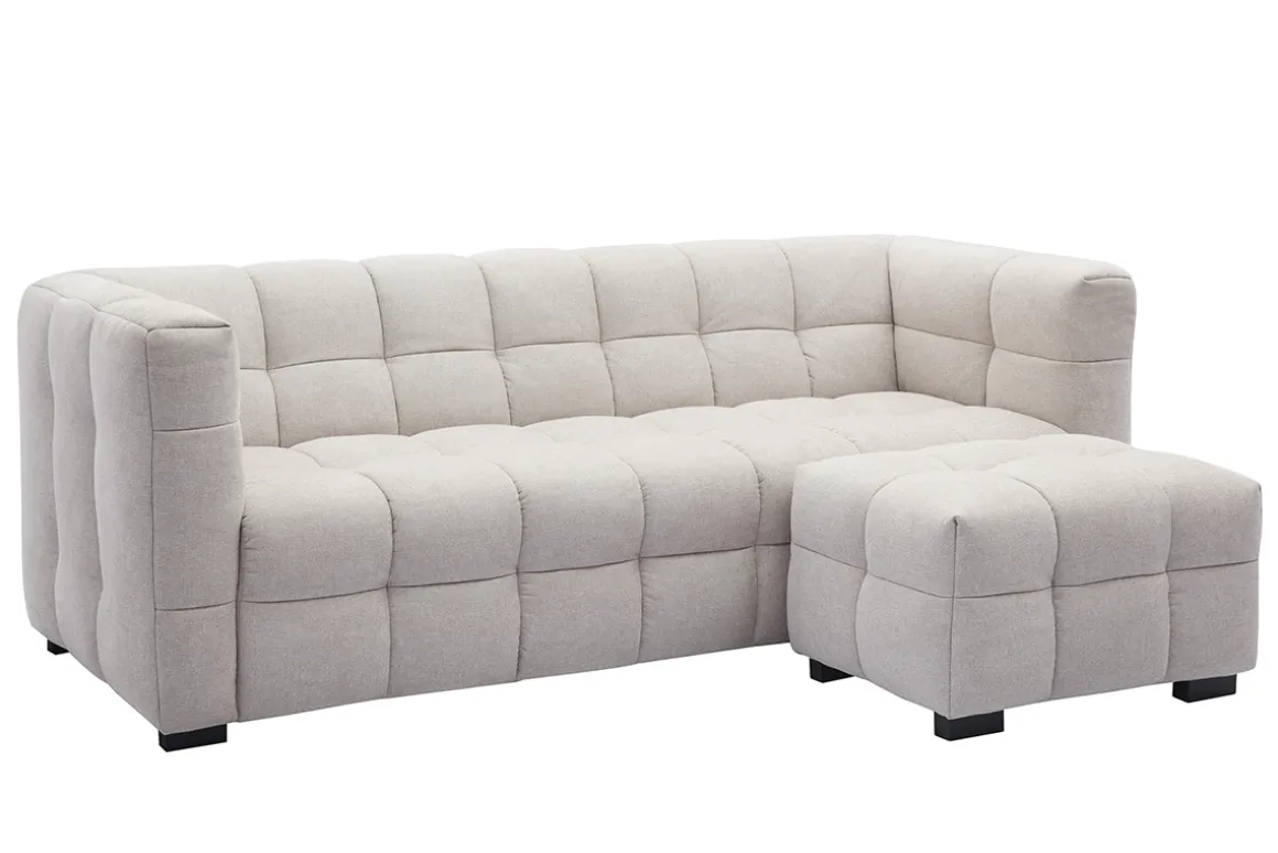 Cheap Miliboo Sofá moderno 3 plazas y reposapiés de tejido efecto aterciopelado texturizado beige CORTO