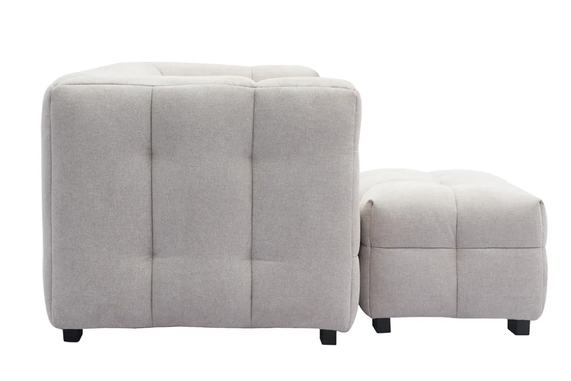 Cheap Miliboo Sofá moderno 3 plazas y reposapiés de tejido efecto aterciopelado texturizado beige CORTO