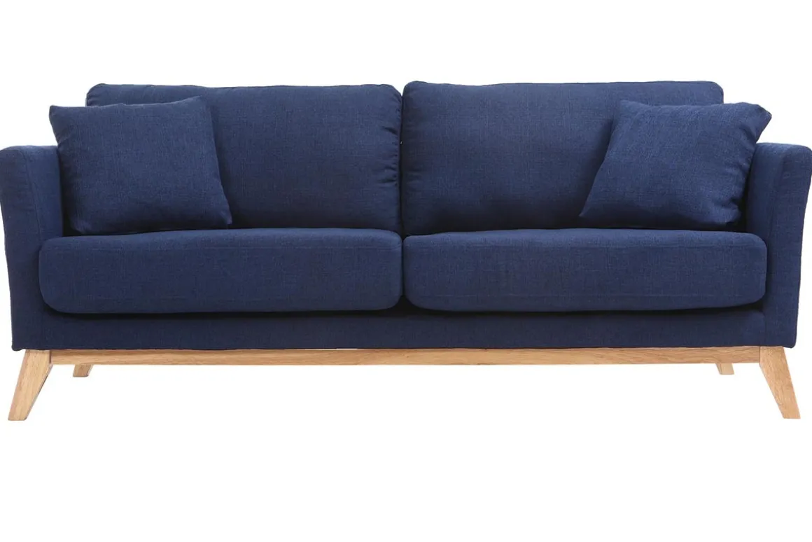 Best Miliboo Sofá nórdico 3 plazas azul oscuro desenfundable patas madera OSLO
