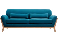 Store Miliboo Sofá nórdico 3 plazas azul petróleo patas madera YOKO