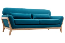Store Miliboo Sofá nórdico 3 plazas azul petróleo patas madera YOKO