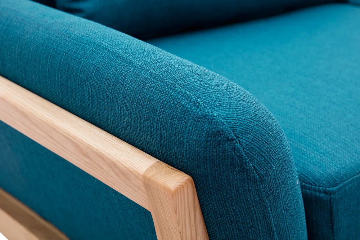 Store Miliboo Sofá nórdico 3 plazas azul petróleo patas madera YOKO