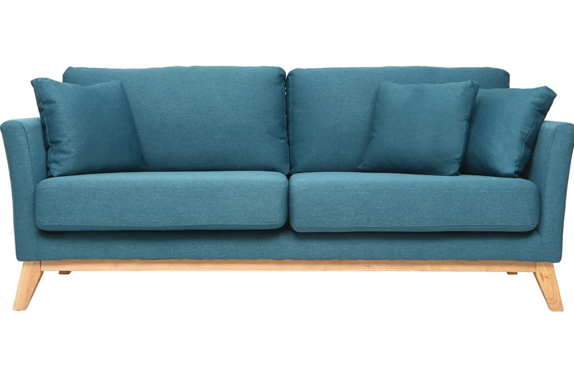 Best Sale Miliboo Sofá nórdico 3 plazas azul petroleo desenfundable patas madera OSLO