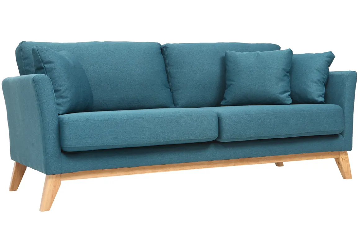Best Sale Miliboo Sofá nórdico 3 plazas azul petroleo desenfundable patas madera OSLO