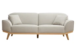 Best Miliboo Sofá nórdico 3 plazas de tejido efecto aterciopelado texturizado beige y madera clara FREEMA