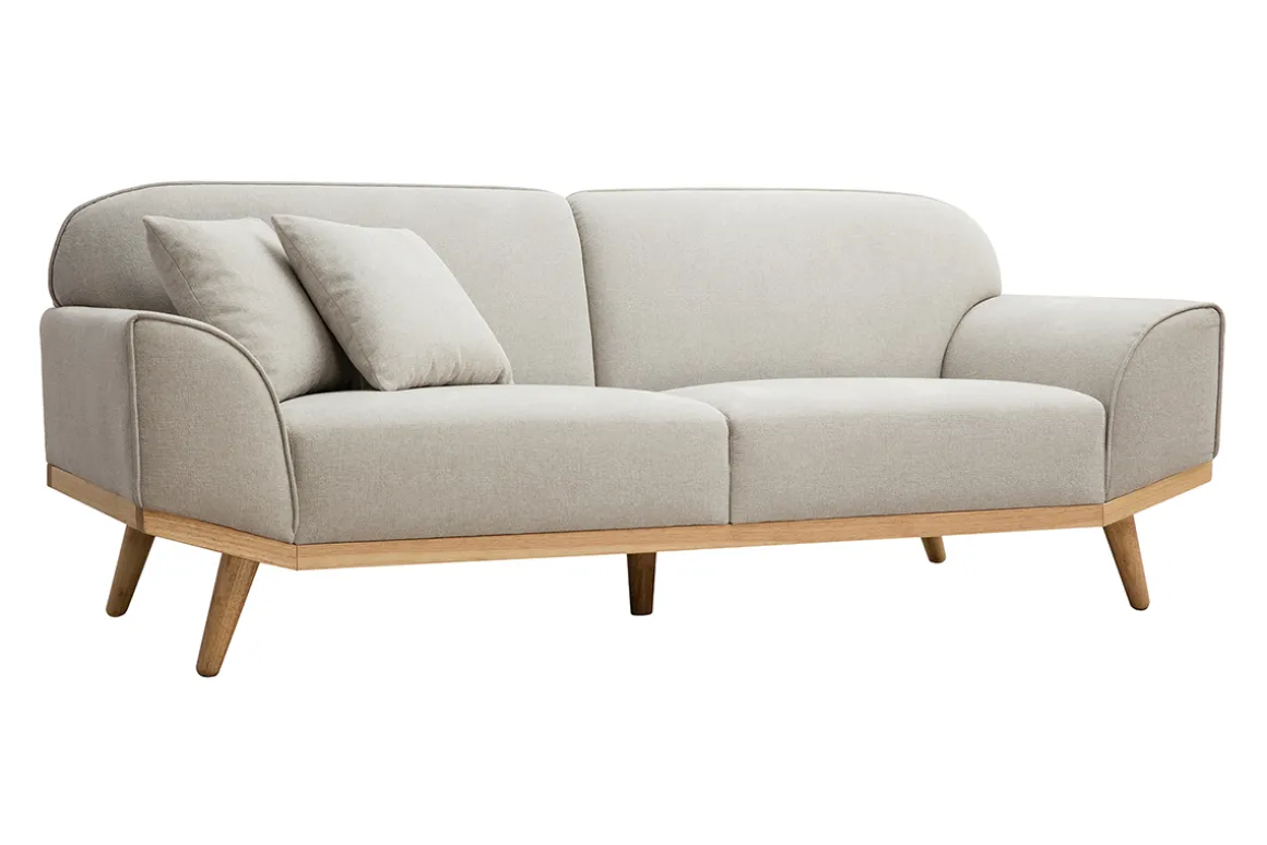 Best Miliboo Sofá nórdico 3 plazas de tejido efecto aterciopelado texturizado beige y madera clara FREEMA