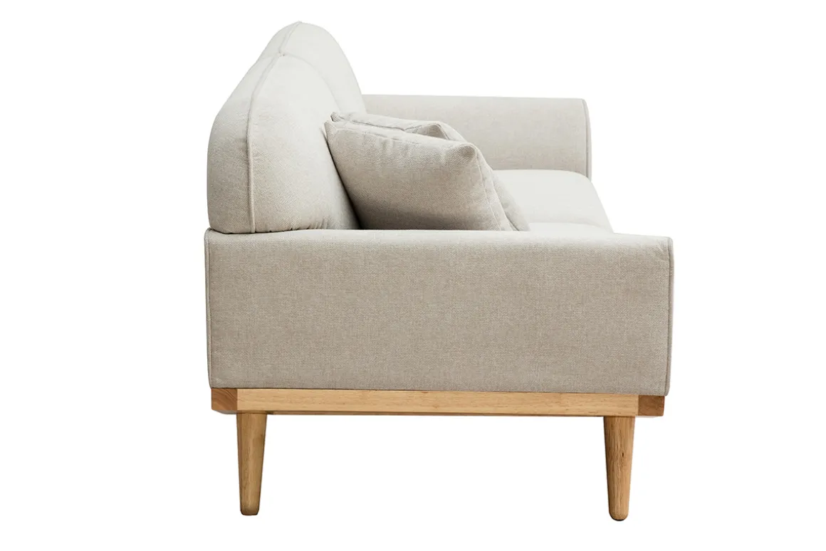 Best Miliboo Sofá nórdico 3 plazas de tejido efecto aterciopelado texturizado beige y madera clara FREEMA