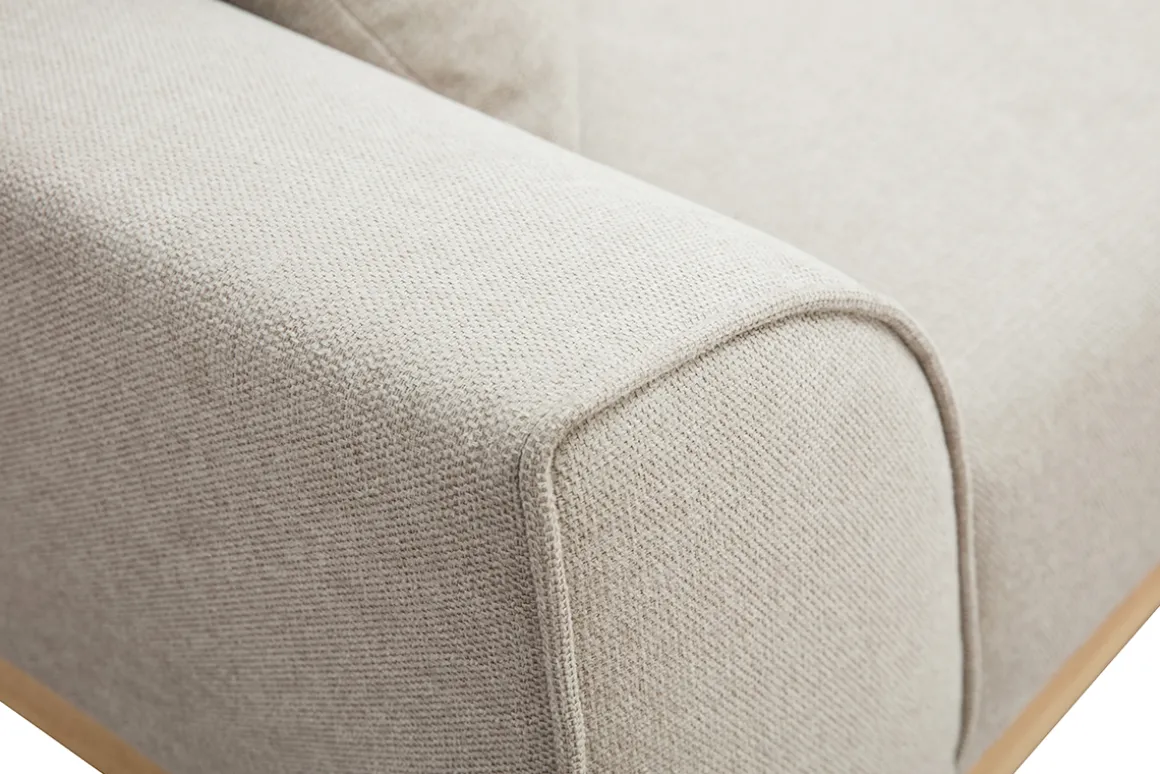 Best Miliboo Sofá nórdico 3 plazas de tejido efecto aterciopelado texturizado beige y madera clara FREEMA