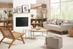 Best Miliboo Sofá nórdico 3 plazas de tejido efecto aterciopelado texturizado beige y madera clara FREEMA