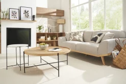 Best Miliboo Sofá nórdico 3 plazas de tejido efecto aterciopelado texturizado beige y madera clara FREEMA