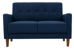 Online Miliboo Sofá nórdico 2 plazas de tejido azul oscuro y madera oscura MOON