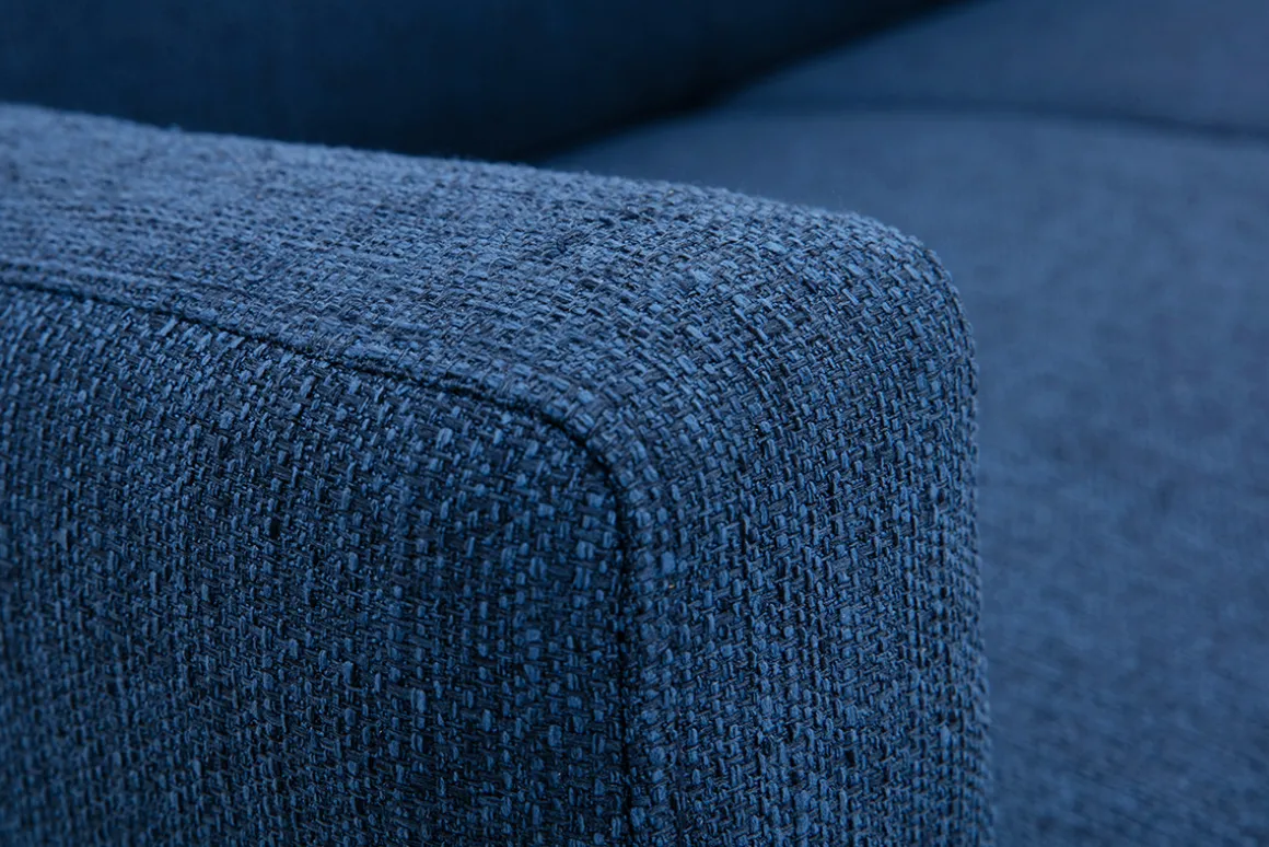 Online Miliboo Sofá nórdico 2 plazas de tejido azul oscuro y madera oscura MOON