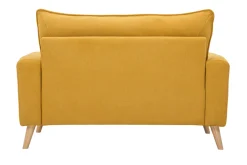 Outlet Miliboo Sofá nórdico 2 plazas de tejido efecto aterciopelado texturizado amarillo mostaza y madera clara JONAS