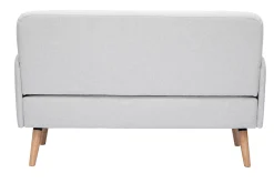 Clearance Miliboo Sofá nórdico 2 plazas de tejido efecto aterciopelado texturizado beige y madera clara ISKO