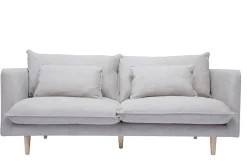 New Miliboo Sofá nórdico 3 plazas de tejido efecto aterciopelado texturizado beige y madera clara CLAYTON