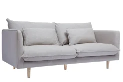 New Miliboo Sofá nórdico 3 plazas de tejido efecto aterciopelado texturizado beige y madera clara CLAYTON