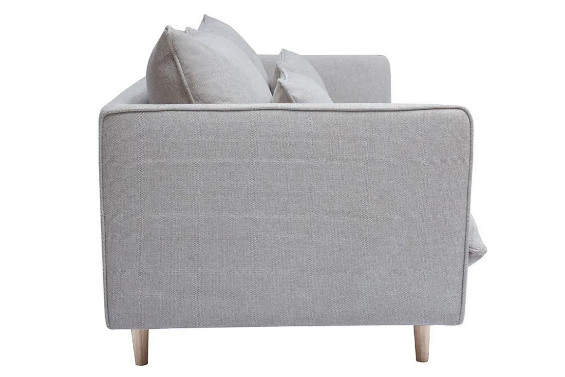 New Miliboo Sofá nórdico 3 plazas de tejido efecto aterciopelado texturizado beige y madera clara CLAYTON