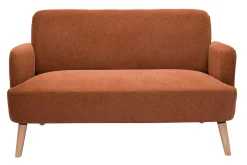 Shop Miliboo Sofá nórdico 2 plazas de tejido efecto aterciopelado texturizado terracota y madera clara ISKO