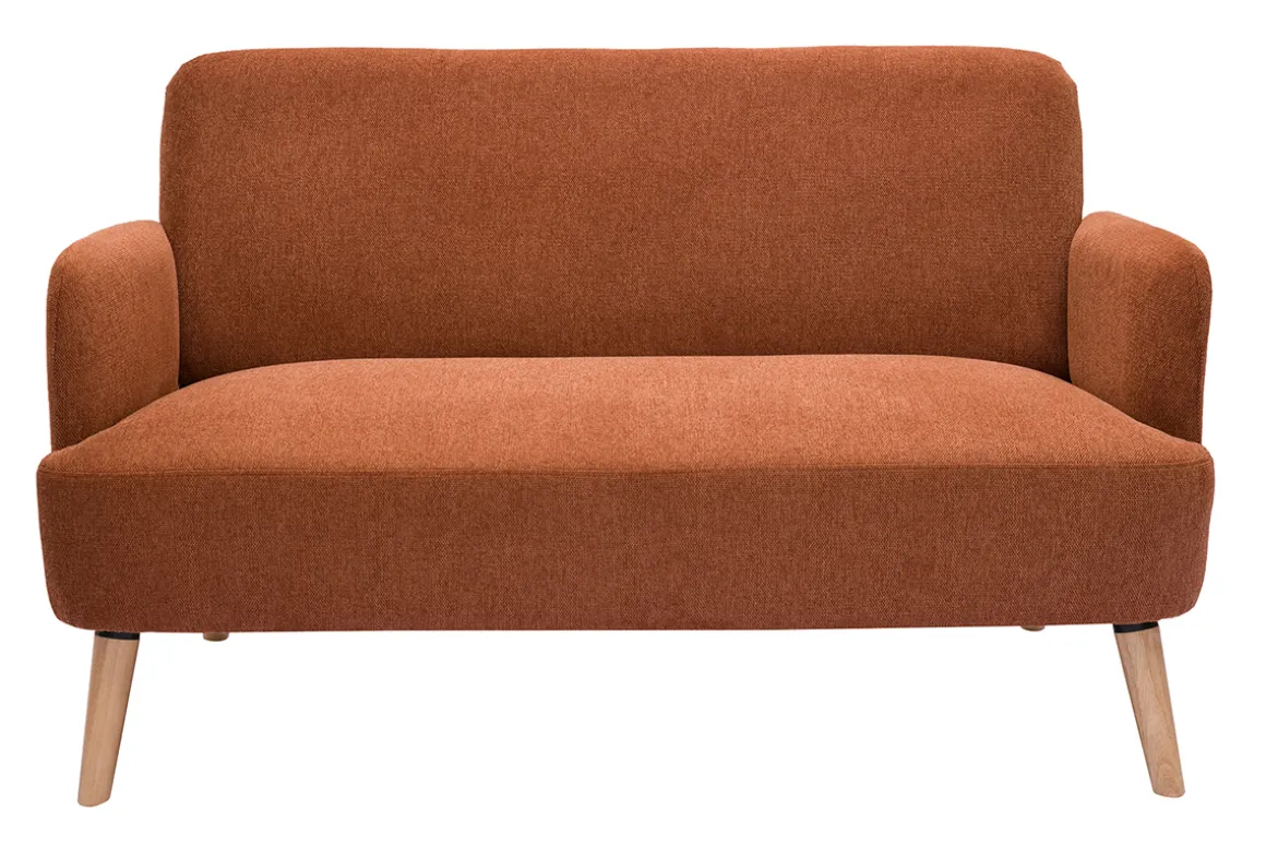 Shop Miliboo Sofá nórdico 2 plazas de tejido efecto aterciopelado texturizado terracota y madera clara ISKO