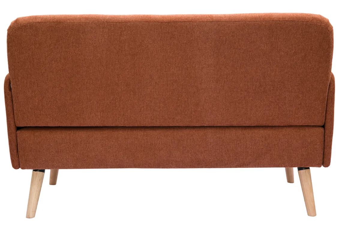 Shop Miliboo Sofá nórdico 2 plazas de tejido efecto aterciopelado texturizado terracota y madera clara ISKO