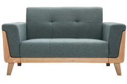 Discount Miliboo Sofá nórdico 2 plazas de tela verde grisáceo y madera clara FJORD
