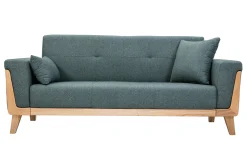 Best Sale Miliboo Sofá nórdico 3 plazas de tela verde grisáceo y madera clara FJORD