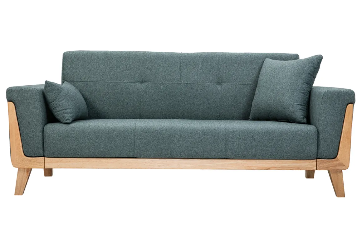 Best Sale Miliboo Sofá nórdico 3 plazas de tela verde grisáceo y madera clara FJORD