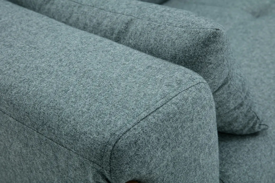 Best Sale Miliboo Sofá nórdico 3 plazas de tela verde grisáceo y madera clara FJORD